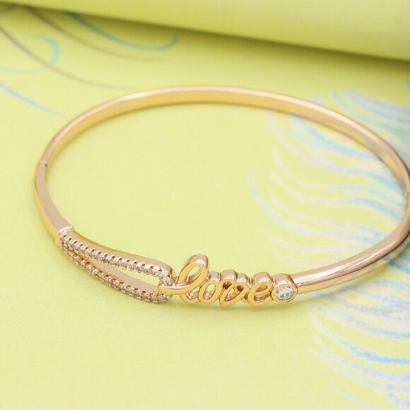 Elegant Rose Gold ""Love"" Bangle with Sparkling CZ Accents, XPBL0582 - Picture 4 of 12